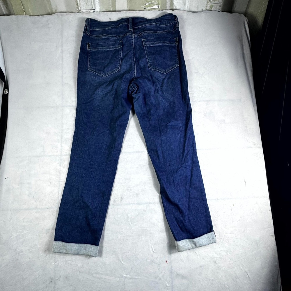 NYDJ Sylvia Relaxed Boyfriend Jeans Women 8 Petite Blue Denim Zip Fly Cuffed Hem